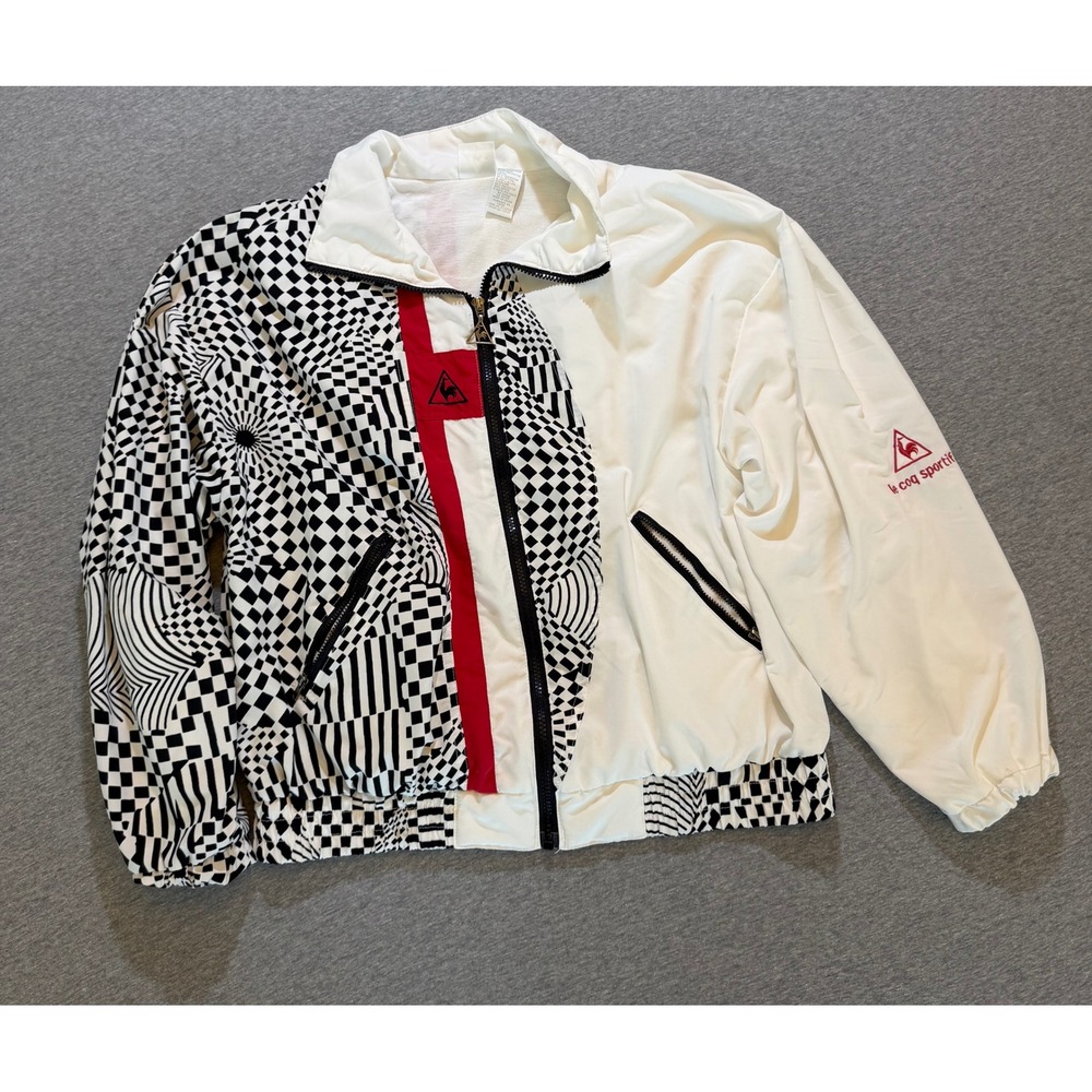 Vintage Le Coq Sportif Jacket M White Black Optical Track Windbreaker 90s